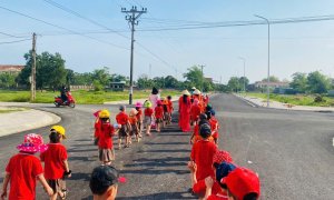 Hình ảnh các em học sinh khối Mẫu Giáo Lớn 5-6T Trường Mầm Non Quảng Châu tham quan Trường Tiểu Học năm học 2024-2025